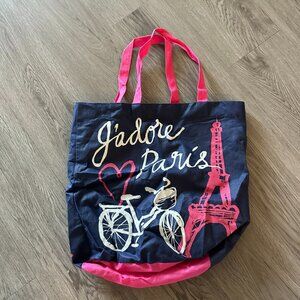 Vintage 2012 Old Navy J'adore Paris Blue and Pink Tote Bag